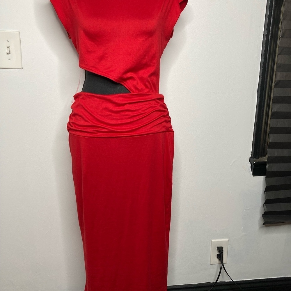 Chic Red Cutout Maxi Dress - Picture 3 of 10